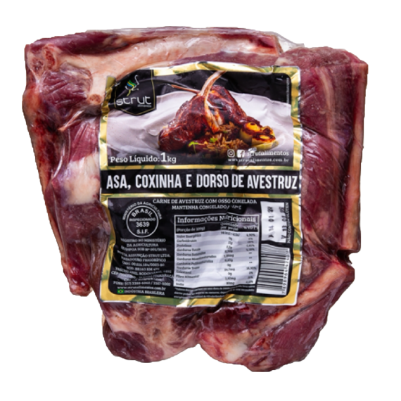 CARNE DE AVESTRUZ COM OSSO (Asa, Coxinha e Dorso) STRUT ALIMENTOS 1KG CONGELADA