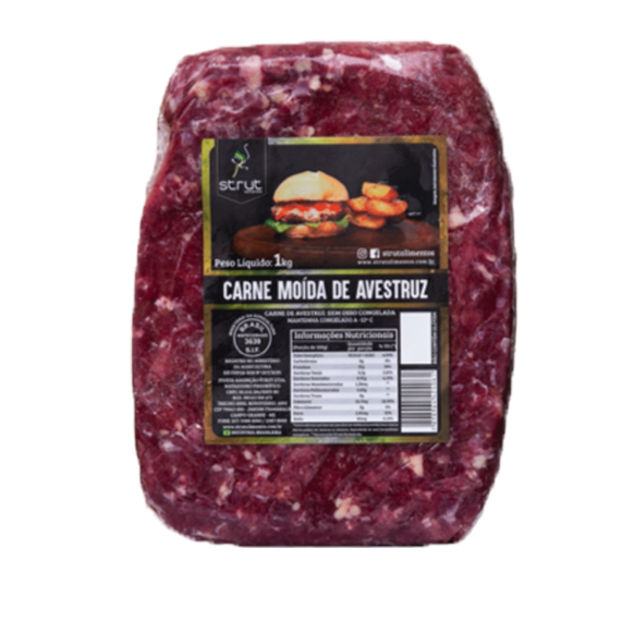CARNE MOÍDA DE AVESTRUZ STRUT ALIMENTOS 1KG CONGELADA